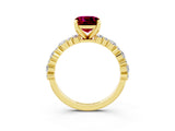Yellow gold Cushion Cut Garnet Solitaire with Side Stones, Pave Band, Four-Prong Setting_39