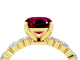Yellow gold Cushion Cut Garnet Solitaire with Side Stones, Pave Band, Four-Prong Setting_40