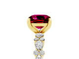 Yellow gold Cushion Cut Garnet Solitaire with Side Stones, Pave Band, Four-Prong Setting_41