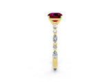 Yellow gold Cushion Cut Garnet Solitaire with Side Stones on a Pavé Band and Four-Prong Setting_2