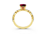 Yellow gold Cushion Cut Garnet Solitaire with Side Stones on a Pavé Band and Four-Prong Setting_3