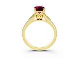 Yellow gold Cushion Cut Garnet Split Shank Engagement Ring with Pavé Band_3