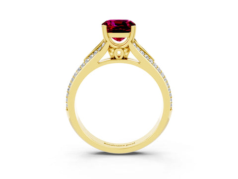 Yellow gold Cushion Cut Garnet Split Shank Engagement Ring with Pavé Band_3