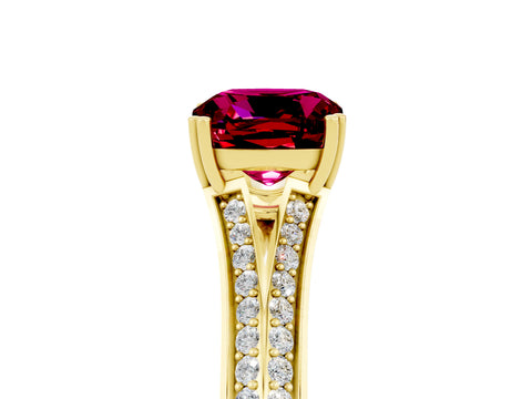 Yellow gold Cushion Cut Garnet Split Shank Engagement Ring with Pavé Band_5