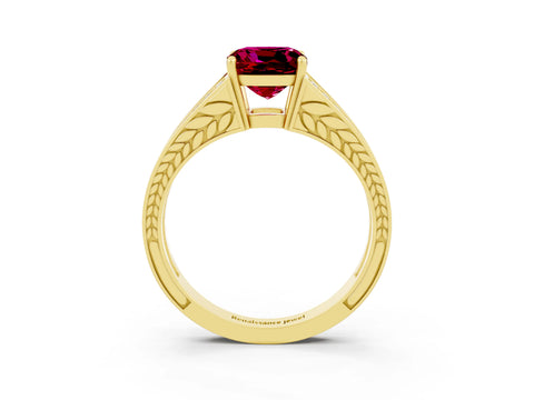 Yellow gold Cushion Cut Garnet Split Shank Ring with Pavé Band and Four-Prong Setting_3