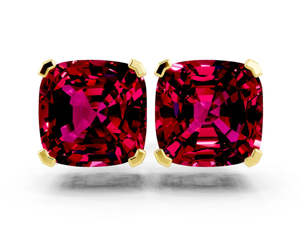 Yellow gold Cushion Cut Garnet Stud Earrings