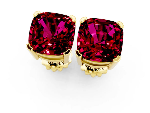 Yellow gold Cushion Cut Garnet Stud Earrings