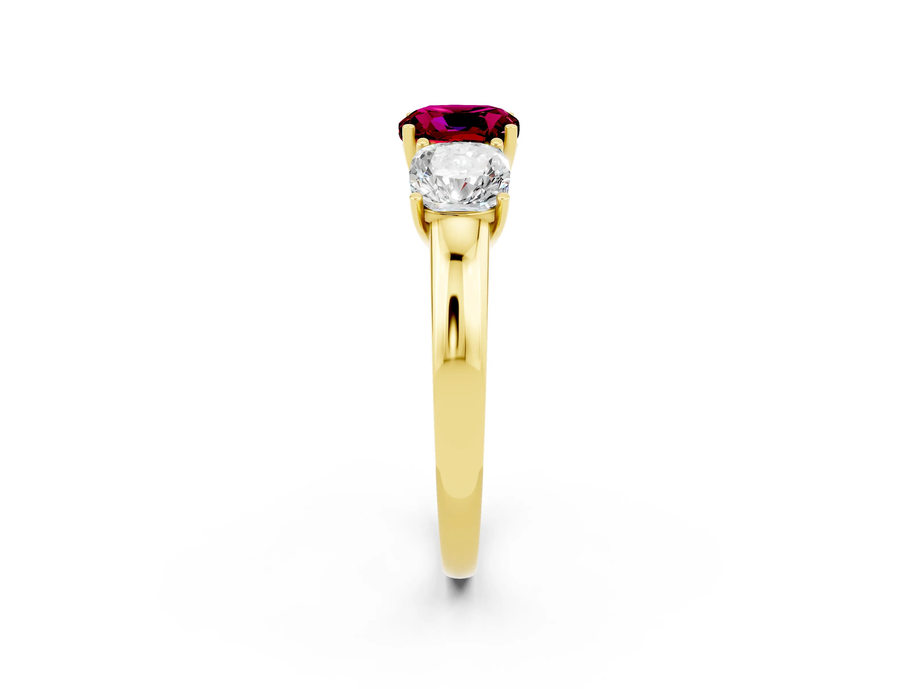 Yellow gold Cushion Cut Garnet Three-Stone Ring with Four-Prong Setting and Classic Band_2