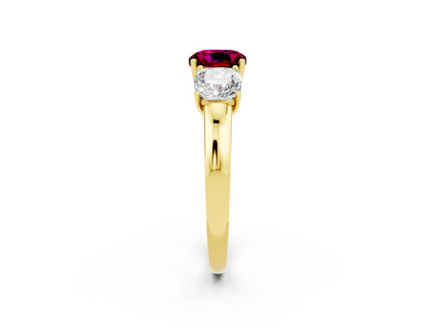 Yellow gold Cushion Cut Garnet Three-Stone Ring with Four-Prong Setting and Classic Band_2