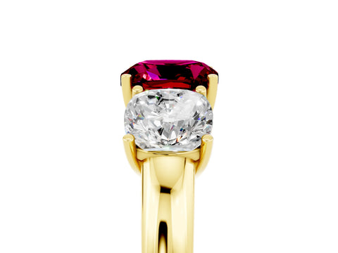 Yellow gold Cushion Cut Garnet Three-Stone Ring with Four-Prong Setting and Classic Band_5