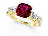 Yellow gold Cushion Cut Garnet Three-Stone Ring with Pavé Split Shank and Four-Prong Setting_13