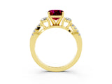 Yellow gold Cushion Cut Garnet Three-Stone Ring with Pavé Split Shank and Four-Prong Setting_15