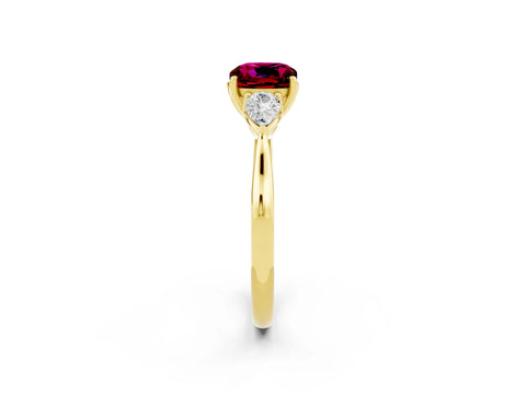 Yellow gold Cushion Cut Garnet Three-Stone Ring with Pear Side Stones and Four-Prong Setting_14