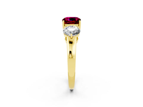 Yellow gold Cushion Cut Garnet Three-Stone Ring with Prong Setting and Classic Band_2
