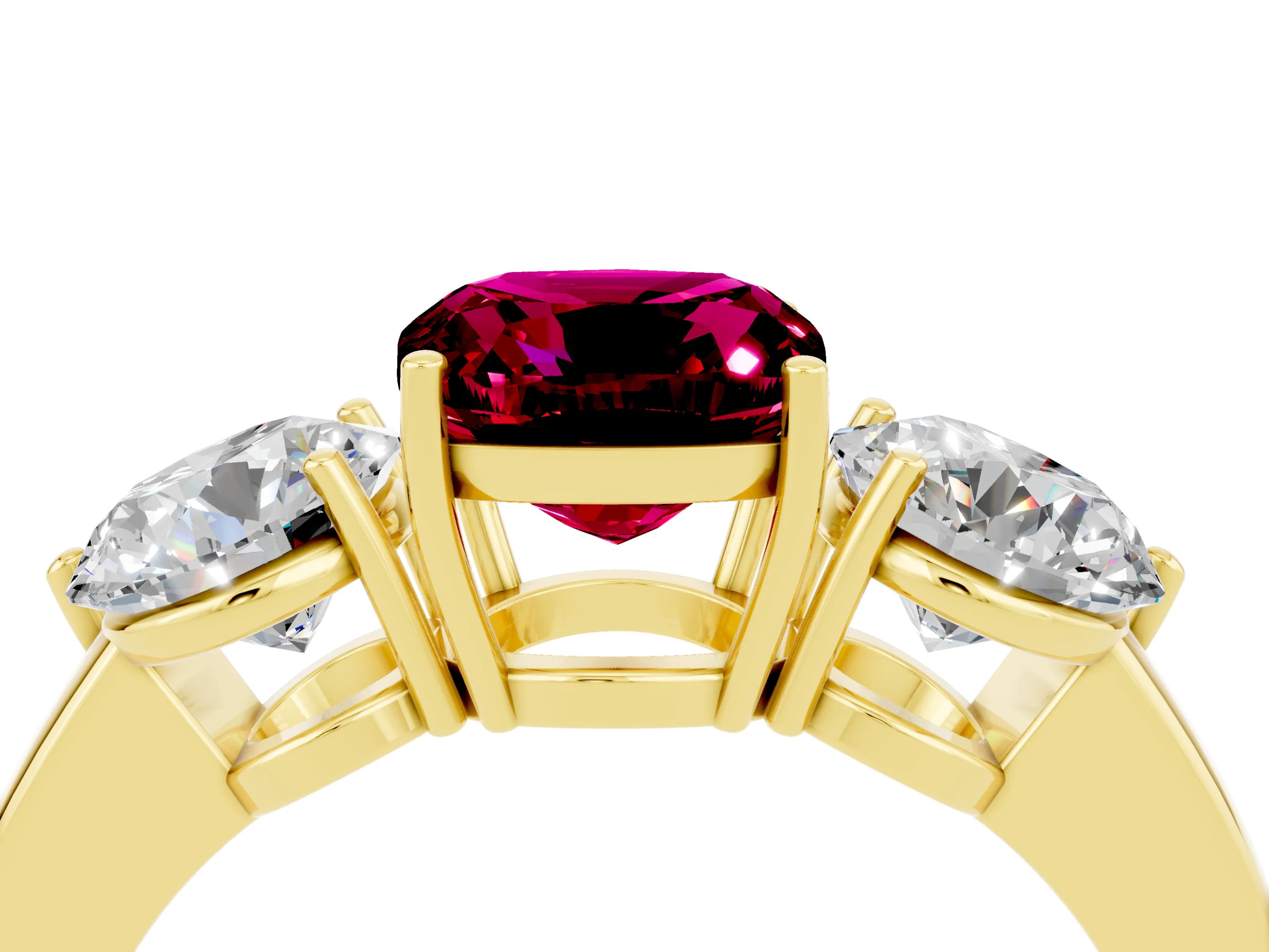 Yellow gold Cushion Cut Garnet Three-Stone Ring with Prong Setting and Classic Band_4