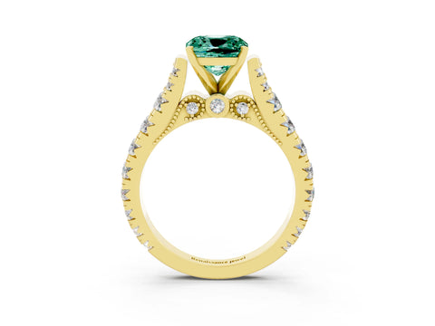 Yellow gold Cushion Cut Green Sapphire Classic Solitaire Ring with Pavé Band and Four-Prong Setting_3