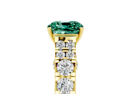 Yellow gold Cushion Cut Green Sapphire Classic Solitaire Ring with Pavé Band and Four-Prong Setting_5