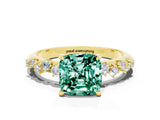 Yellow gold Cushion Cut Green Sapphire Cluster Side Stone Solitaire Ring with Prong Setting_24