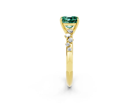 Yellow gold Cushion Cut Green Sapphire Cluster Side Stone Solitaire Ring with Prong Setting_26