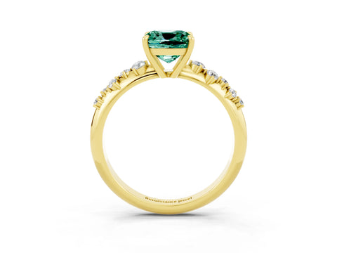 Yellow gold Cushion Cut Green Sapphire Cluster Side Stone Solitaire Ring with Prong Setting_27