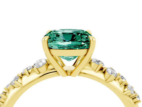Yellow gold Cushion Cut Green Sapphire Cluster Side Stone Solitaire Ring with Prong Setting_28