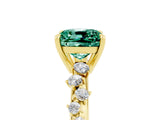 Yellow gold Cushion Cut Green Sapphire Cluster Side Stone Solitaire Ring with Prong Setting_29