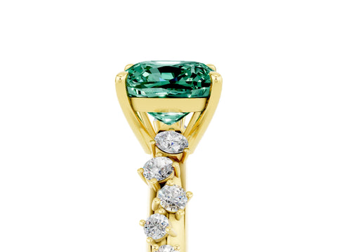 Yellow gold Cushion Cut Green Sapphire Cluster Side Stone Solitaire Ring with Prong Setting_29