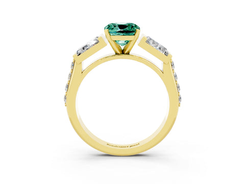 Yellow gold Cushion Cut Green Sapphire Engagement Ring with Baguette Side Stones and Channel Set Band_3