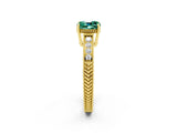 Yellow gold Cushion Cut Green Sapphire Engagement Ring with Milgrain Channel Set Band and Prong Setting_2