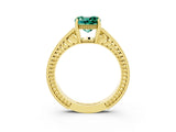 Yellow gold Cushion Cut Green Sapphire Engagement Ring with Milgrain Channel Set Band and Prong Setting_3