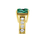 Yellow gold Cushion Cut Green Sapphire Engagement Ring with Milgrain Channel Set Band and Prong Setting_5