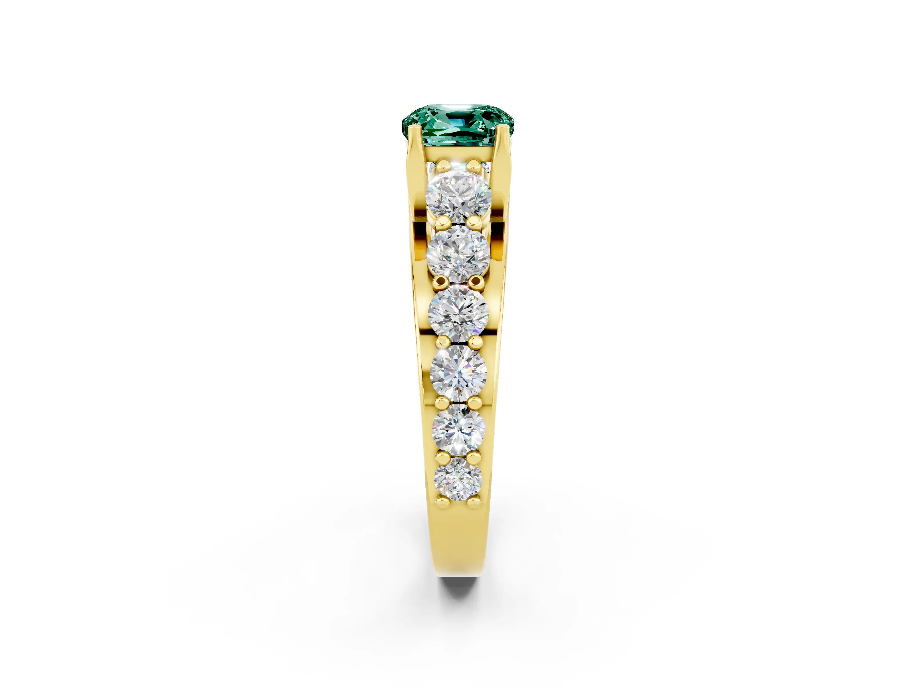 Yellow gold Cushion Cut Green Sapphire Engagement Ring with Pavé Band and Four-Prong Setting_2