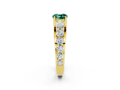 Yellow gold Cushion Cut Green Sapphire Engagement Ring with Pavé Band and Four-Prong Setting_2