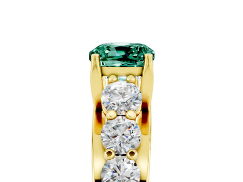 Yellow gold Cushion Cut Green Sapphire Engagement Ring with Pavé Band and Four-Prong Setting_5