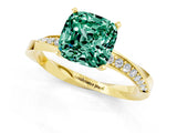 Yellow gold Cushion Cut Green Sapphire Engagement Ring with Side Stone Accents and Four-Prong Setting_25