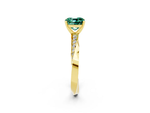 Yellow gold Cushion Cut Green Sapphire Engagement Ring with Side Stone Accents and Four-Prong Setting_29