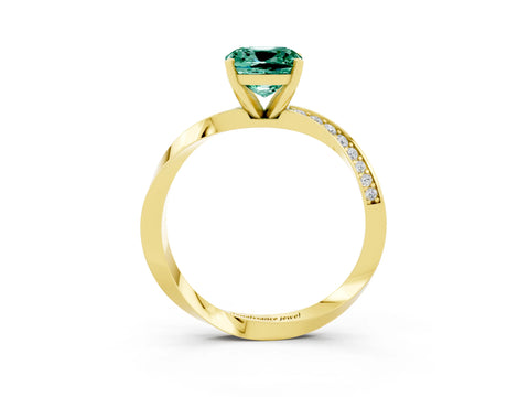 Yellow gold Cushion Cut Green Sapphire Engagement Ring with Side Stone Accents and Four-Prong Setting_30