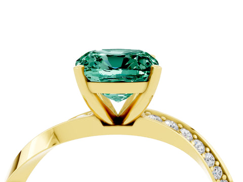 Yellow gold Cushion Cut Green Sapphire Engagement Ring with Side Stone Accents and Four-Prong Setting_31