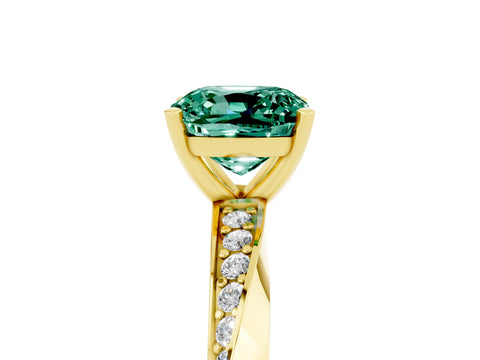 Yellow gold Cushion Cut Green Sapphire Engagement Ring with Side Stone Accents and Four-Prong Setting_32