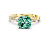 Yellow gold Cushion Cut Green Sapphire Engagement Ring with Side Stone Accents and Four-Prong Setting_84