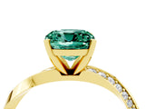 Yellow gold Cushion Cut Green Sapphire Engagement Ring with Side Stone Accents and Four-Prong Setting_88