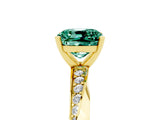Yellow gold Cushion Cut Green Sapphire Engagement Ring with Side Stone Accents and Four-Prong Setting_89