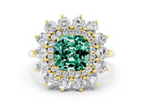 Yellow gold Cushion Cut Green Sapphire Floral Double Halo Engagement Ring with Prong Setting_60