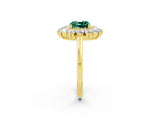Yellow gold Cushion Cut Green Sapphire Floral Double Halo Engagement Ring with Prong Setting_62