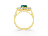Yellow gold Cushion Cut Green Sapphire Floral Double Halo Engagement Ring with Prong Setting_63