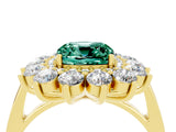 Yellow gold Cushion Cut Green Sapphire Floral Double Halo Engagement Ring with Prong Setting_64