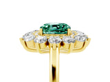 Yellow gold Cushion Cut Green Sapphire Floral Double Halo Engagement Ring with Prong Setting_65