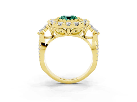 Yellow gold Cushion Cut Green Sapphire Halo Ring with Pavé Band and Four-Prong Setting_15