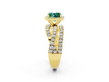 Yellow gold Cushion Cut Green Sapphire Halo Ring with Round Split Shank and Prong Setting_50
