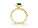 Yellow gold Cushion Cut Green Sapphire Halo Ring with Round Split Shank and Prong Setting_51